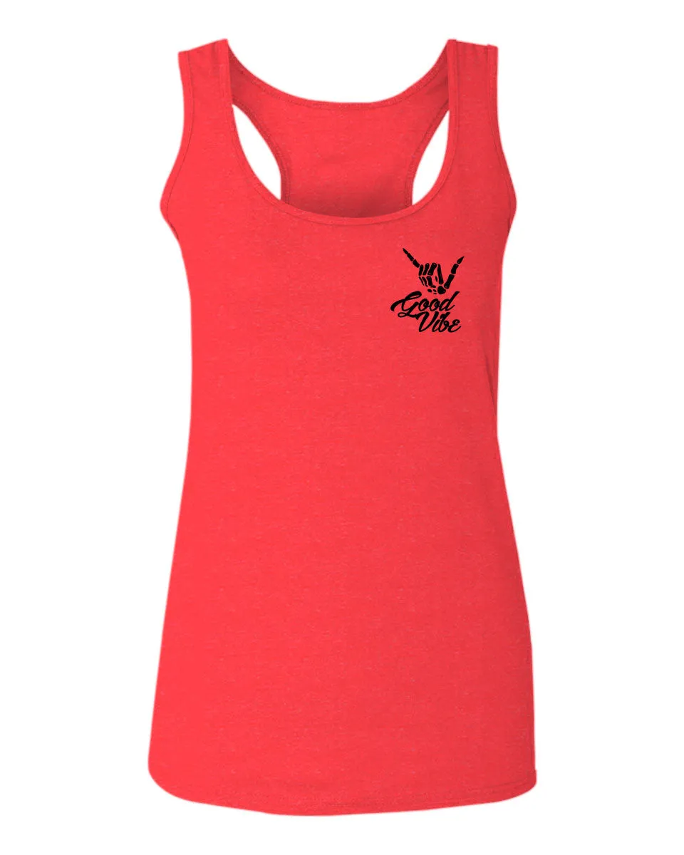 Black Good Vibe Bones Hand Shaka Cool Vintage Hipster Graphic  women's Tank Top sleeveless Racerback