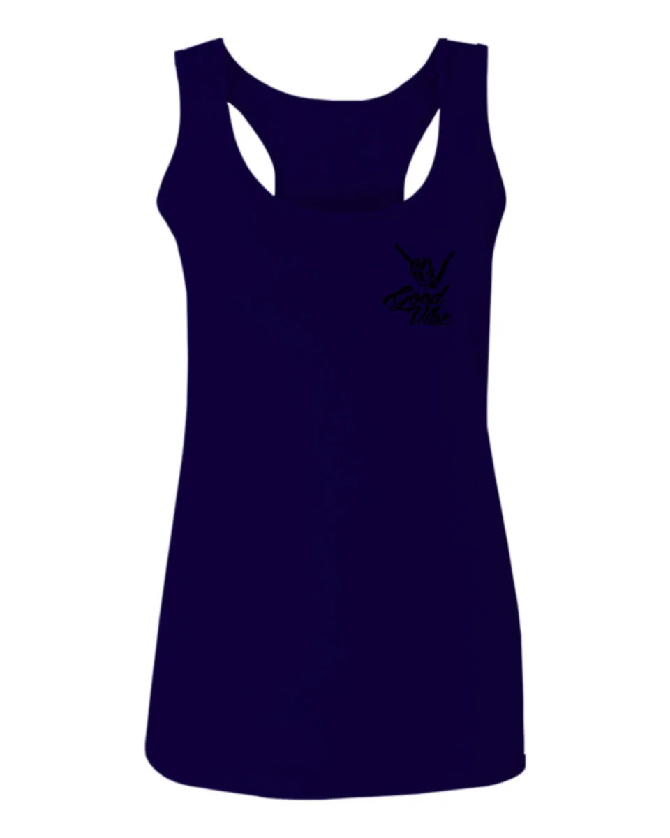 Black Good Vibe Bones Hand Shaka Cool Vintage Hipster Graphic  women's Tank Top sleeveless Racerback