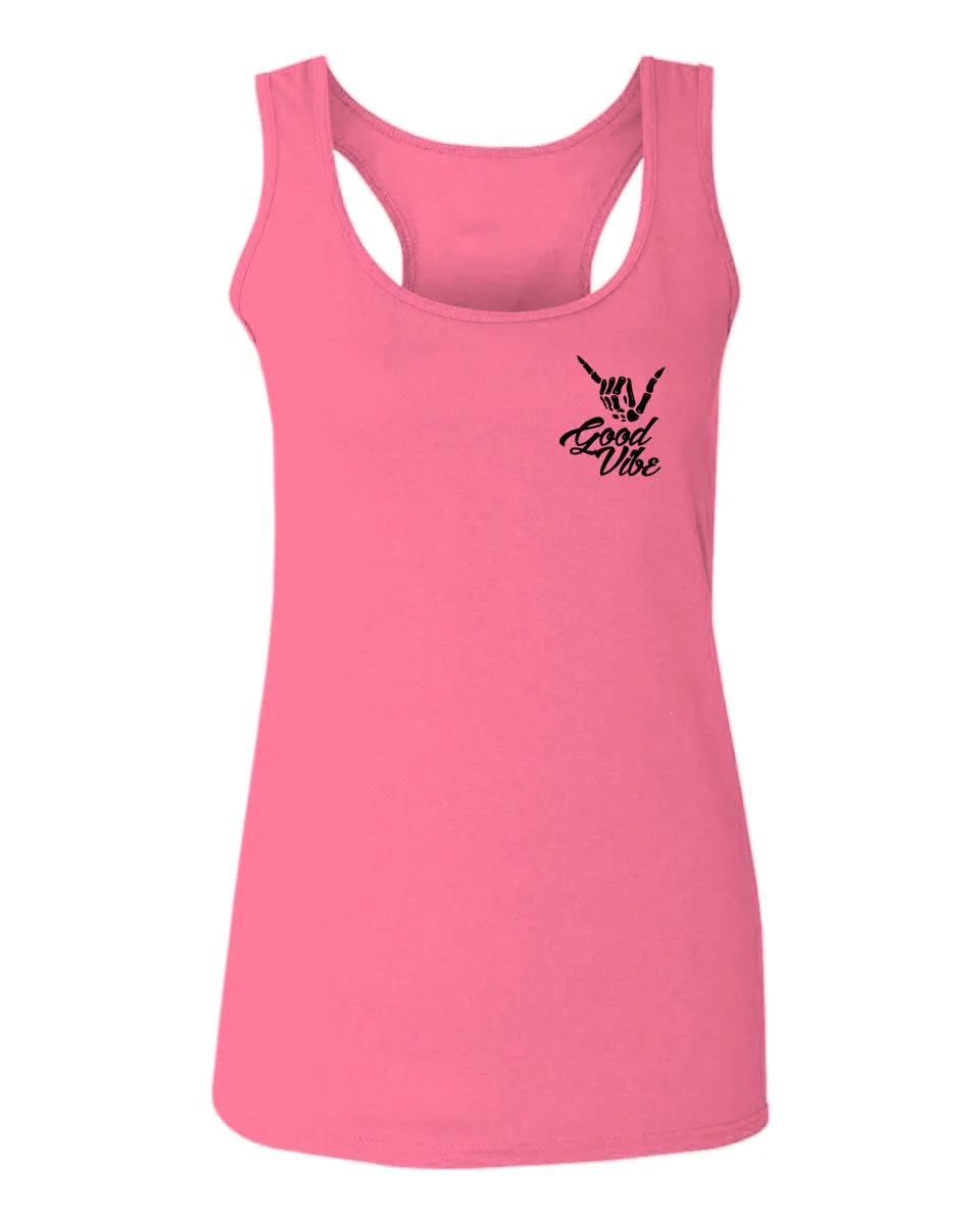 Black Good Vibe Bones Hand Shaka Cool Vintage Hipster Graphic  women's Tank Top sleeveless Racerback