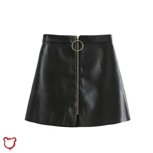 Black Mini Skirt with PU 'O' Ring Detail