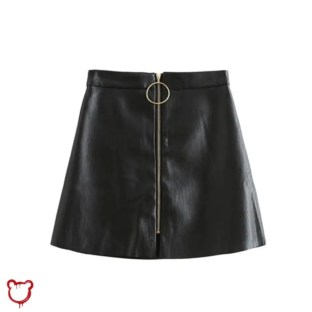 Black Mini Skirt with PU 'O' Ring Detail