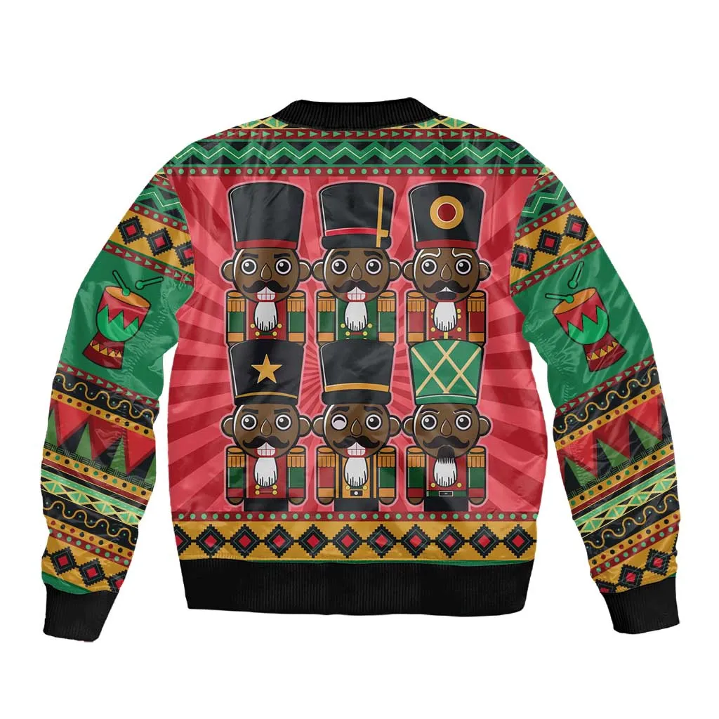 Black Nutcrackers Sleeve Zip Bomber Jacket Afro Christmas DT03