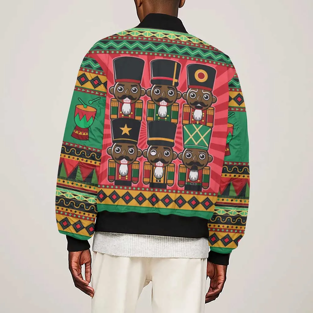 Black Nutcrackers Sleeve Zip Bomber Jacket Afro Christmas DT03
