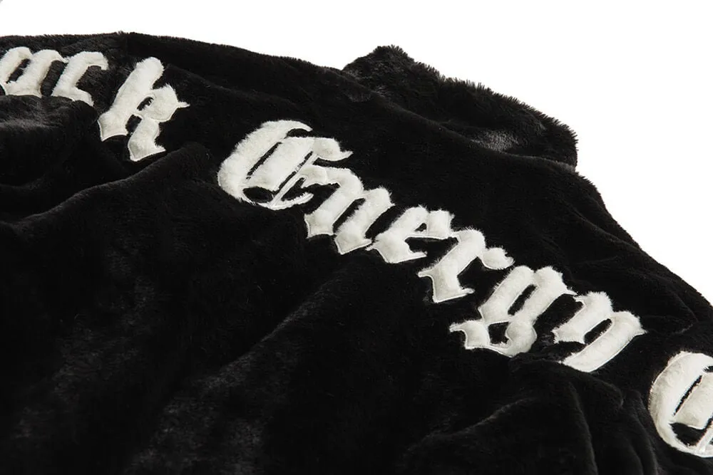 Black Plush Jacket with Embroidery