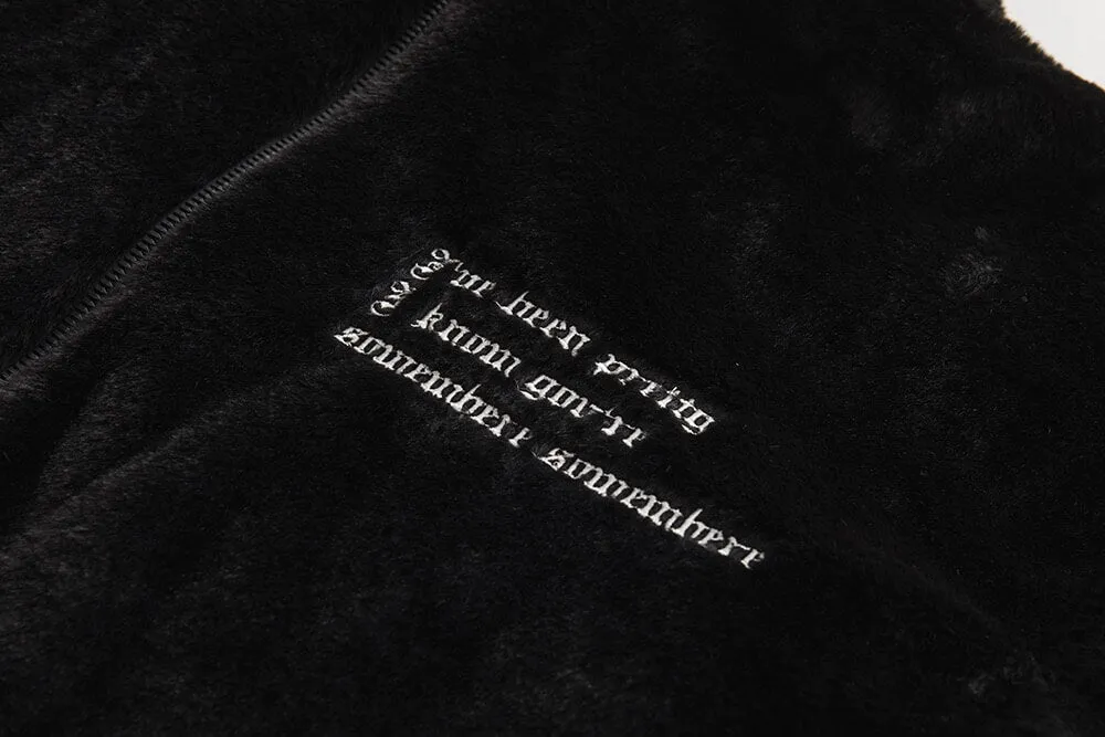 Black Plush Jacket with Embroidery
