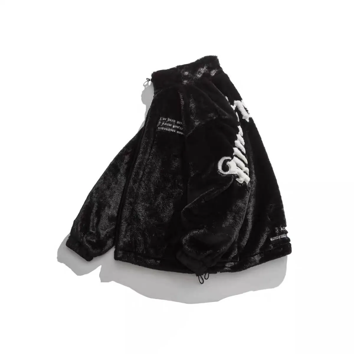 Black Plush Jacket with Embroidery
