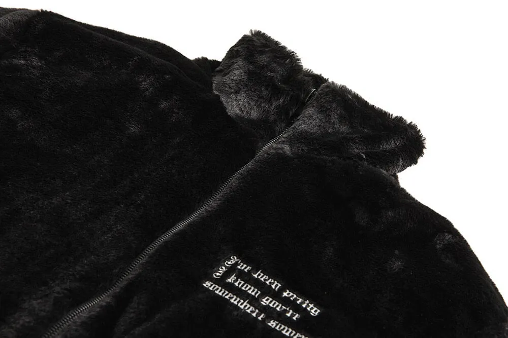 Black Plush Jacket with Embroidery