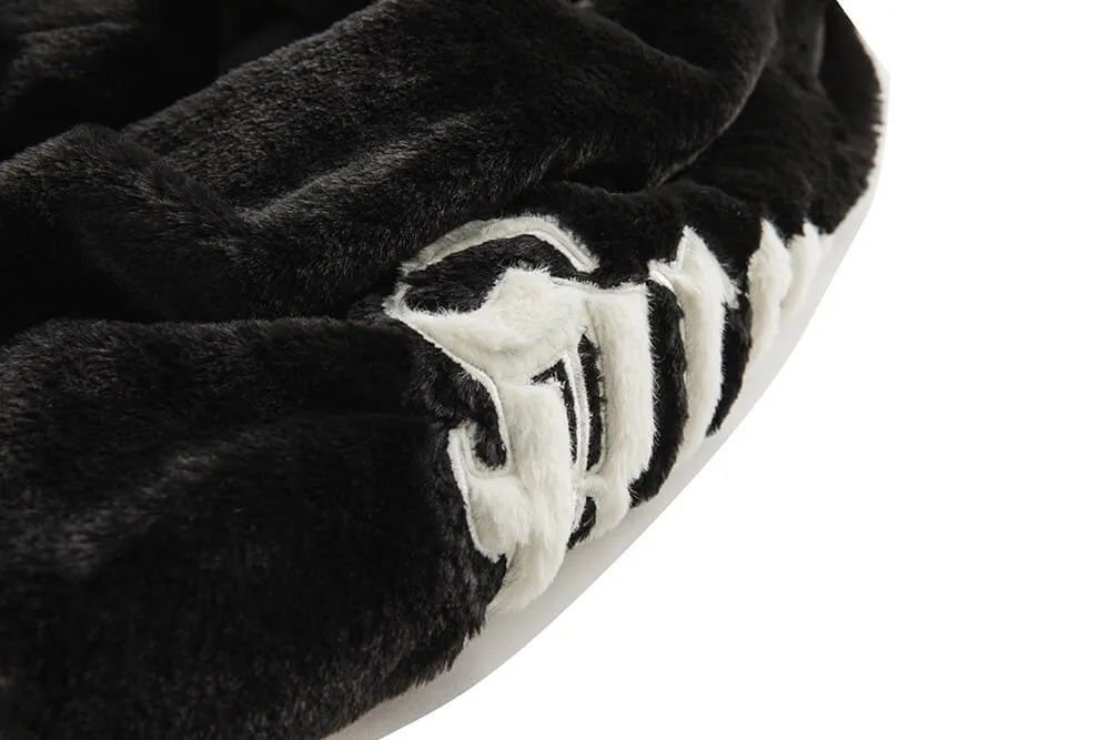 Black Plush Jacket with Embroidery