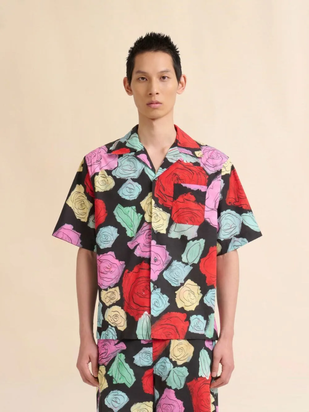 Black Poplin Bowling Shirt with Orion Print