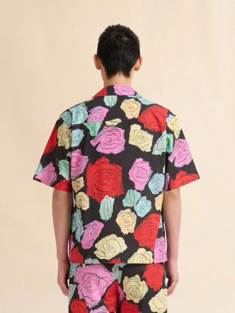 Black Poplin Bowling Shirt with Orion Print