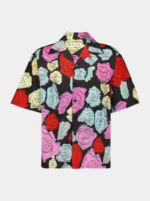 Black Poplin Bowling Shirt with Orion Print