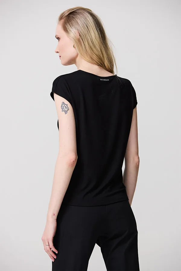 BLACK RHINESTONE CUTOUT SLEEVELESS T-SHIRT