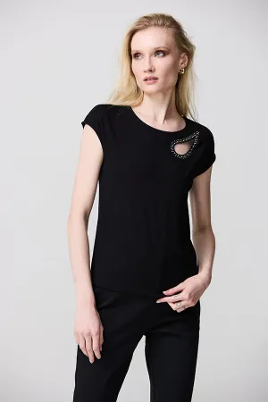 BLACK RHINESTONE CUTOUT SLEEVELESS T-SHIRT