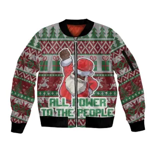 Black Santa Fist Christmas Africa Sleeve Zip Bomber Jacket All Power to the People DT03