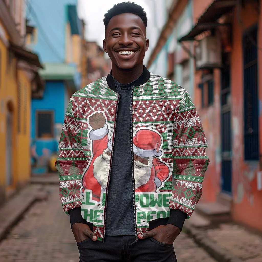 Black Santa Fist Christmas Africa Sleeve Zip Bomber Jacket All Power to the People DT03
