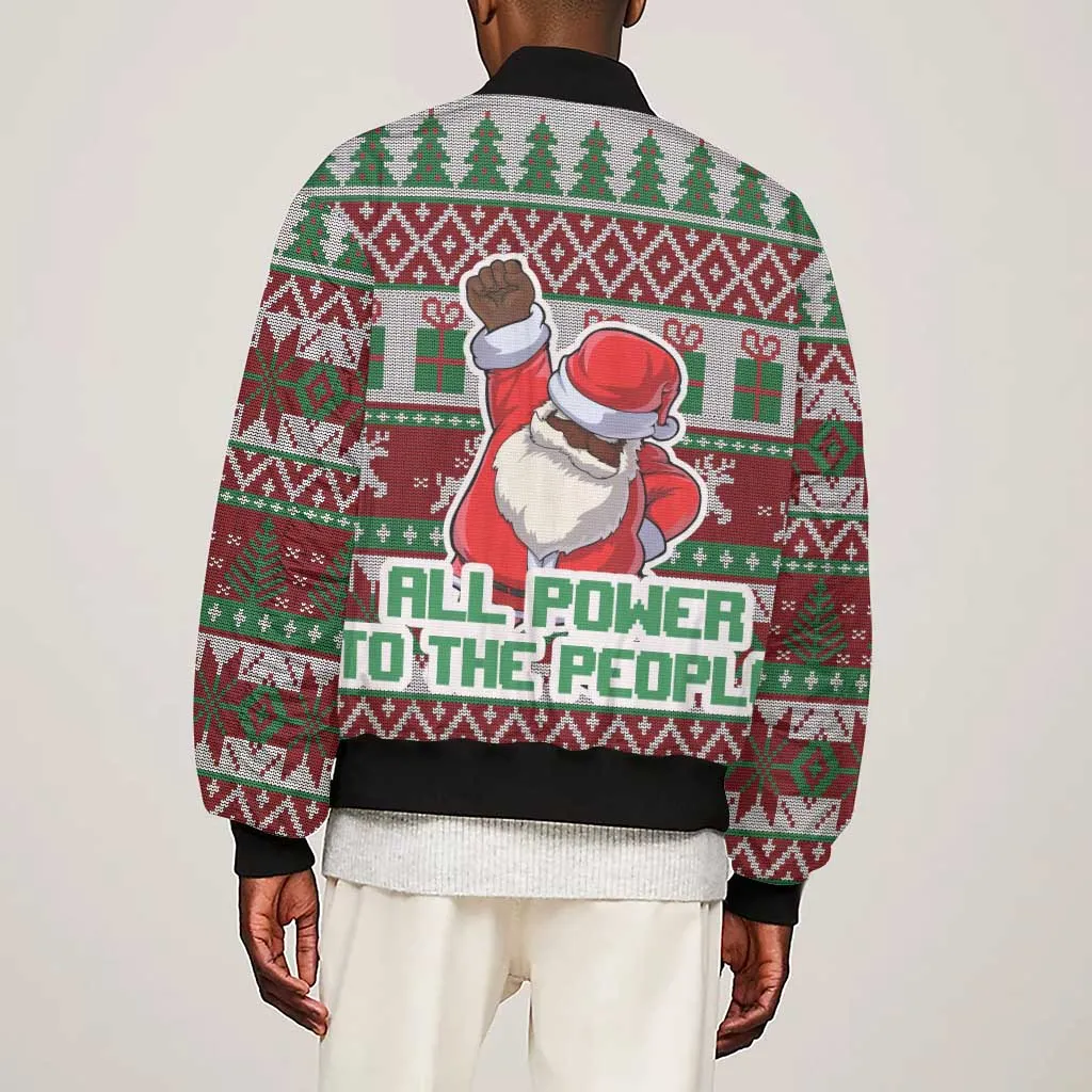Black Santa Fist Christmas Africa Sleeve Zip Bomber Jacket All Power to the People DT03