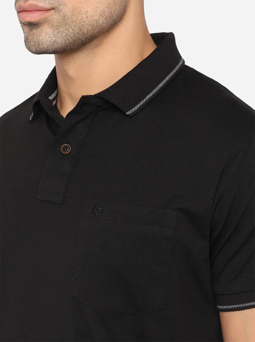 Black Solid Slim Fit Polo T-Shirt | Greenfibre