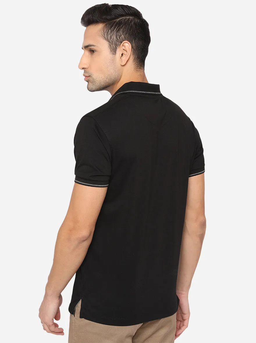 Black Solid Slim Fit Polo T-Shirt | Greenfibre