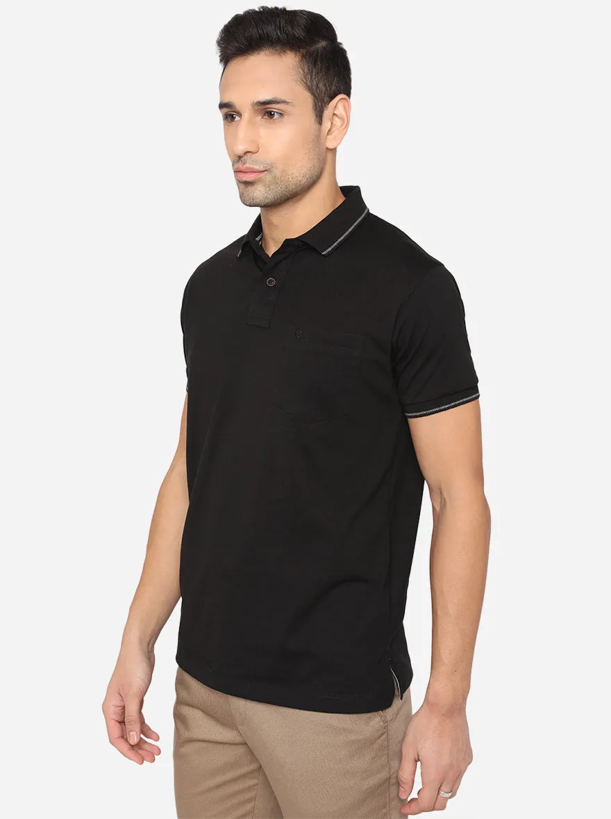 Black Solid Slim Fit Polo T-Shirt | Greenfibre