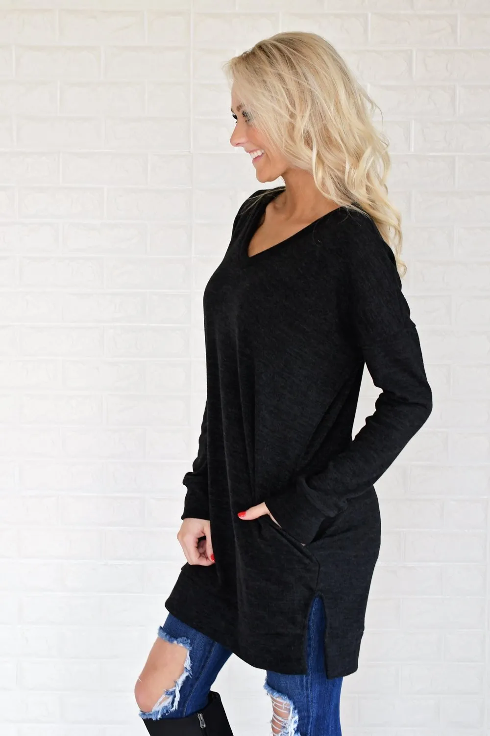 Black V-Neck Tunic Top