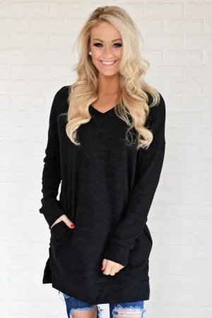 Black V-Neck Tunic Top