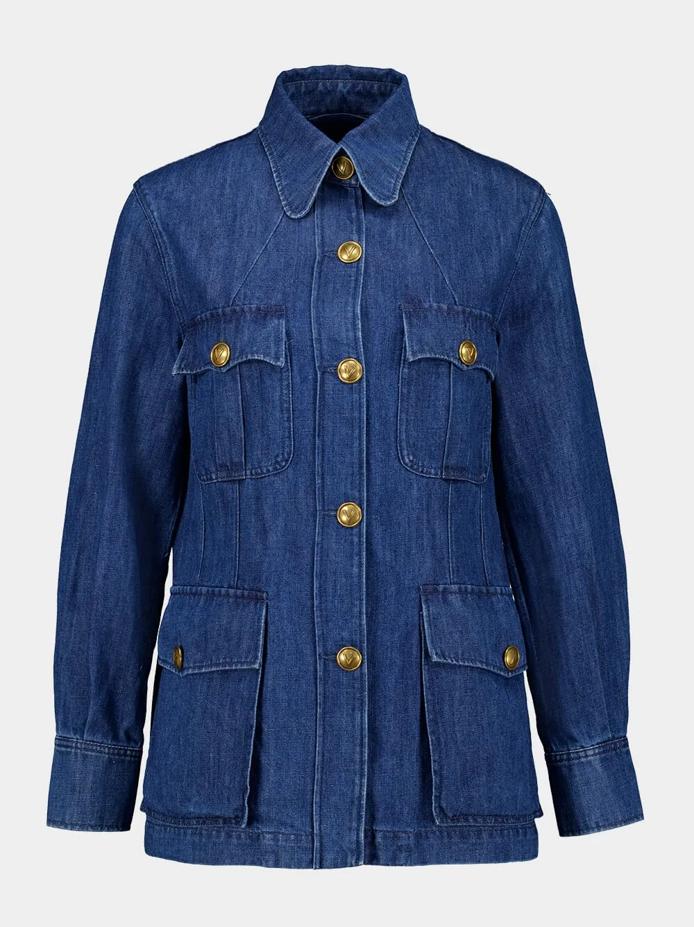 Blue Sahariana Jacket with Belt in Medium Denim