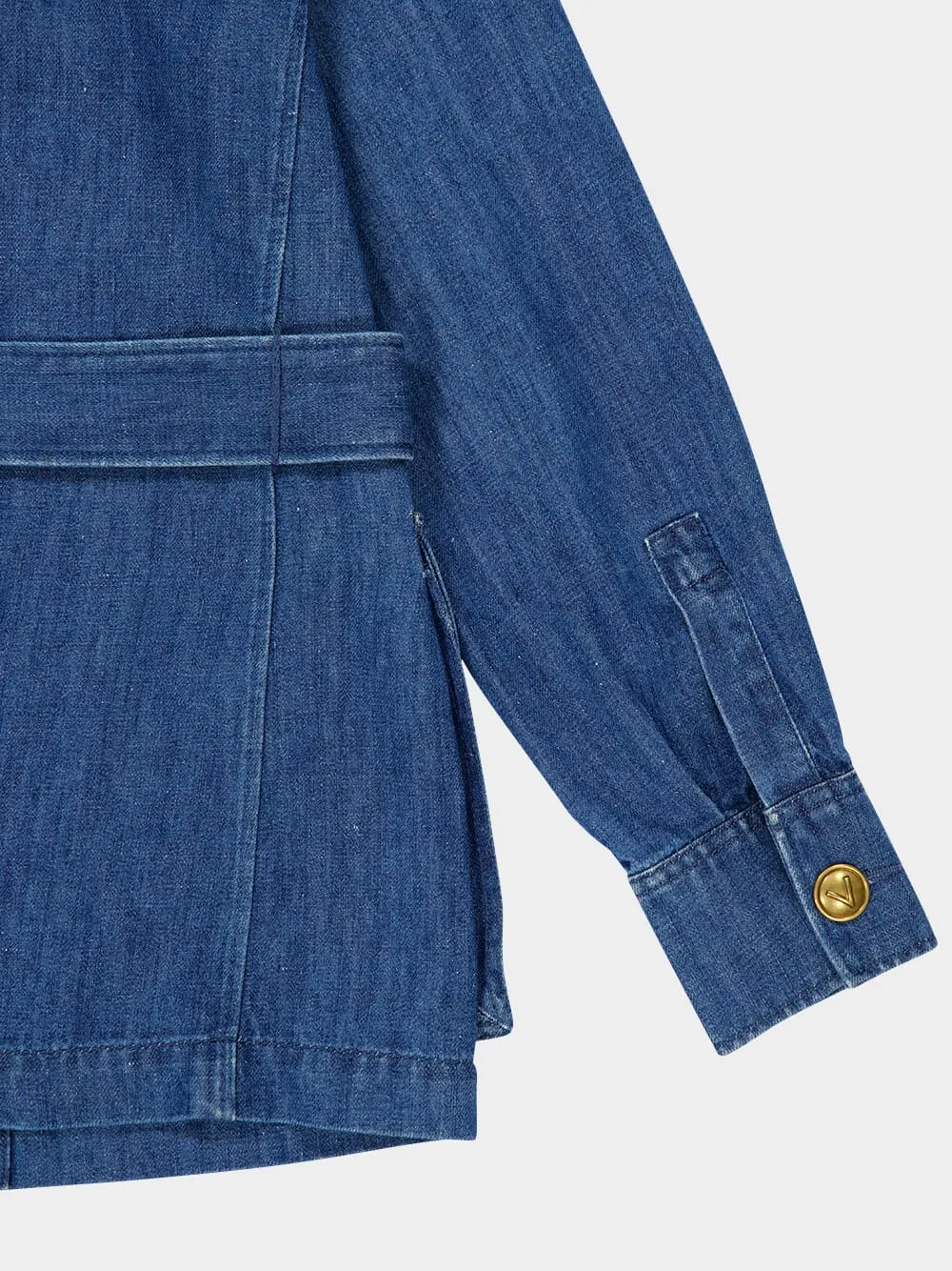 Blue Sahariana Jacket with Belt in Medium Denim