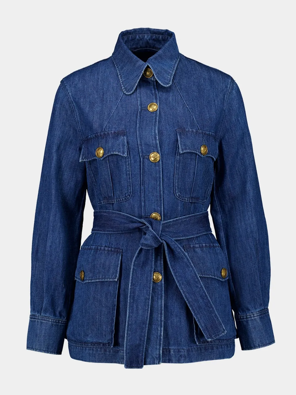 Blue Sahariana Jacket with Belt in Medium Denim