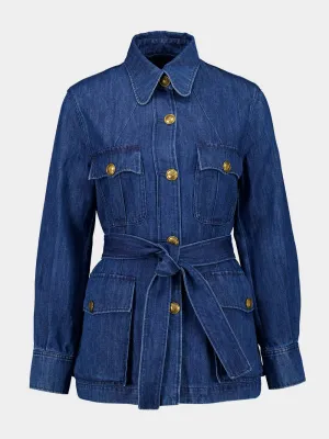 Blue Sahariana Jacket with Belt in Medium Denim