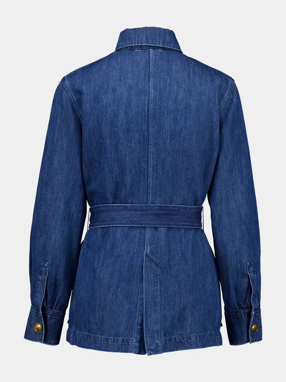 Blue Sahariana Jacket with Belt in Medium Denim