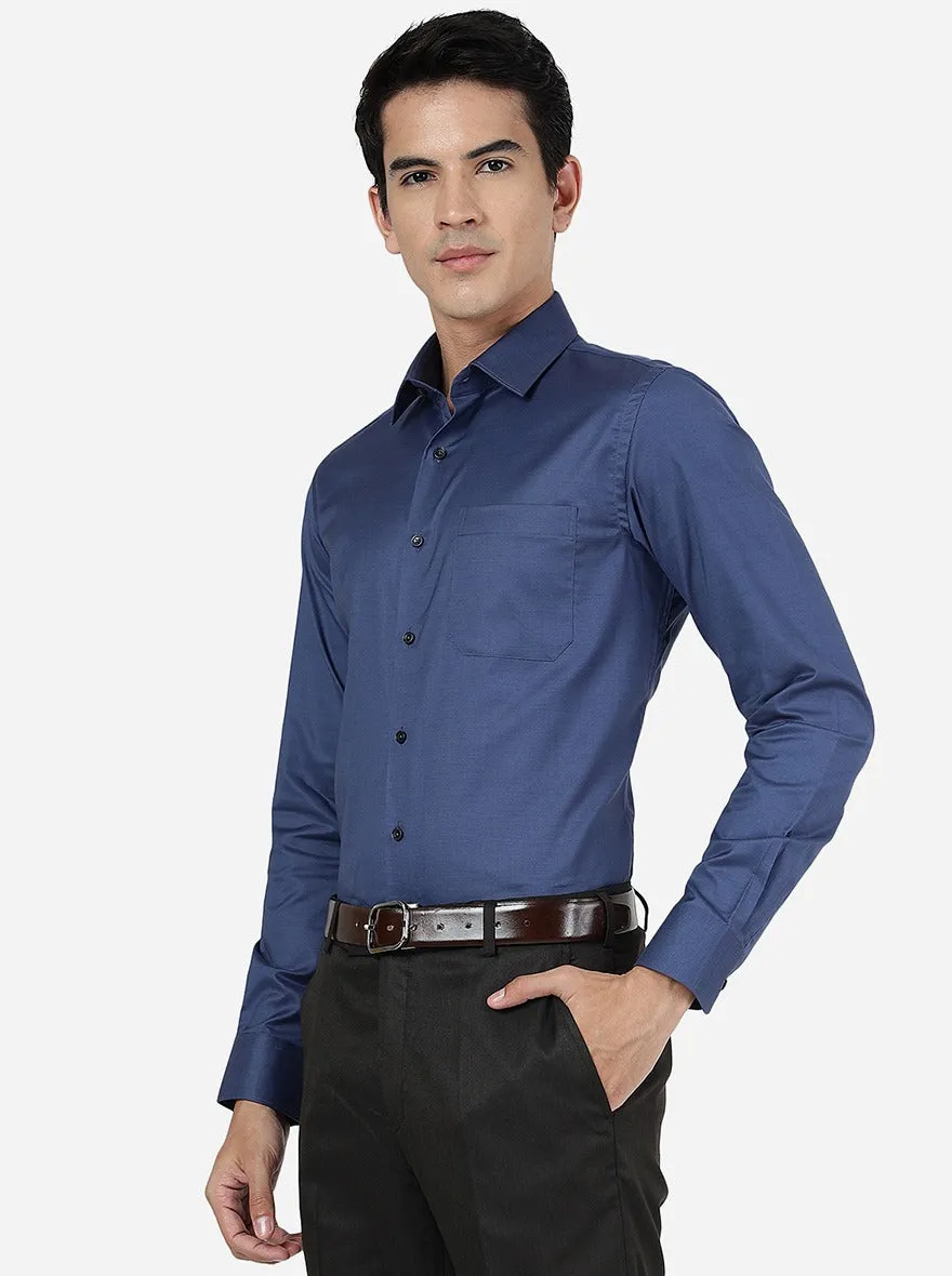Blue Solid Slim Fit Formal Shirt | JadeBlue