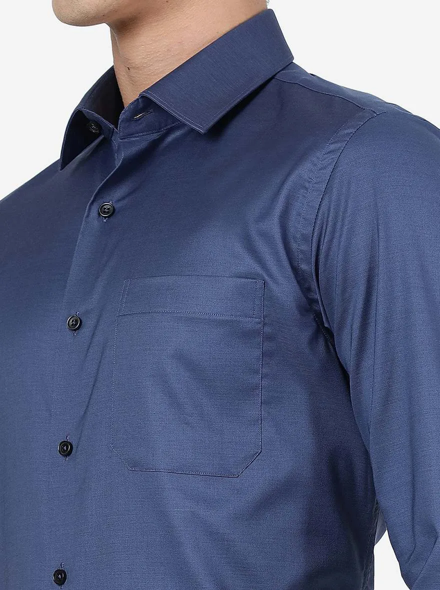 Blue Solid Slim Fit Formal Shirt | JadeBlue