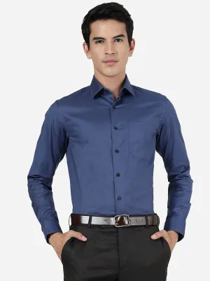 Blue Solid Slim Fit Formal Shirt | JadeBlue