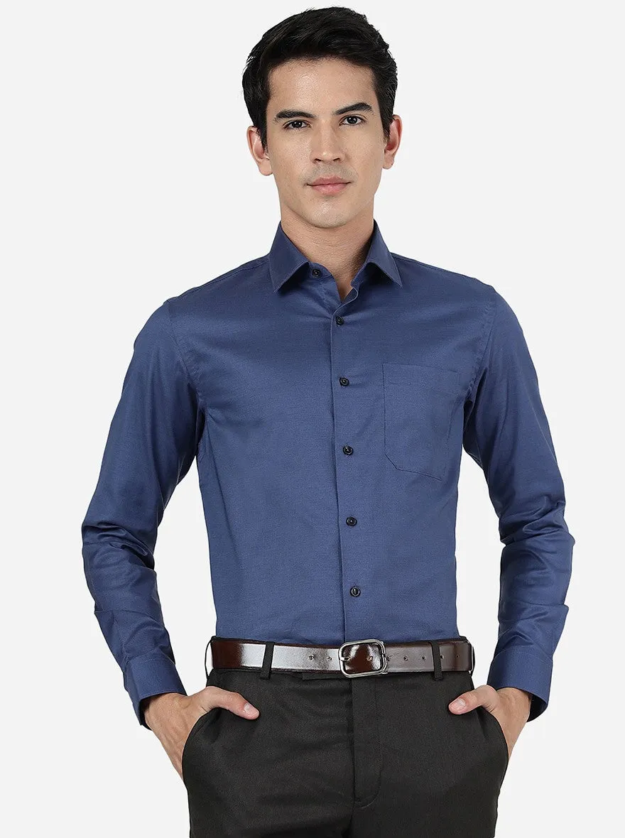 Blue Solid Slim Fit Formal Shirt | JadeBlue