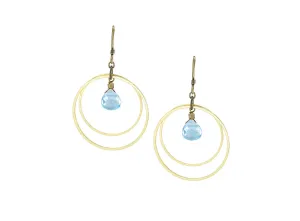 Blue Topaz Double Hoop Circle Earrings