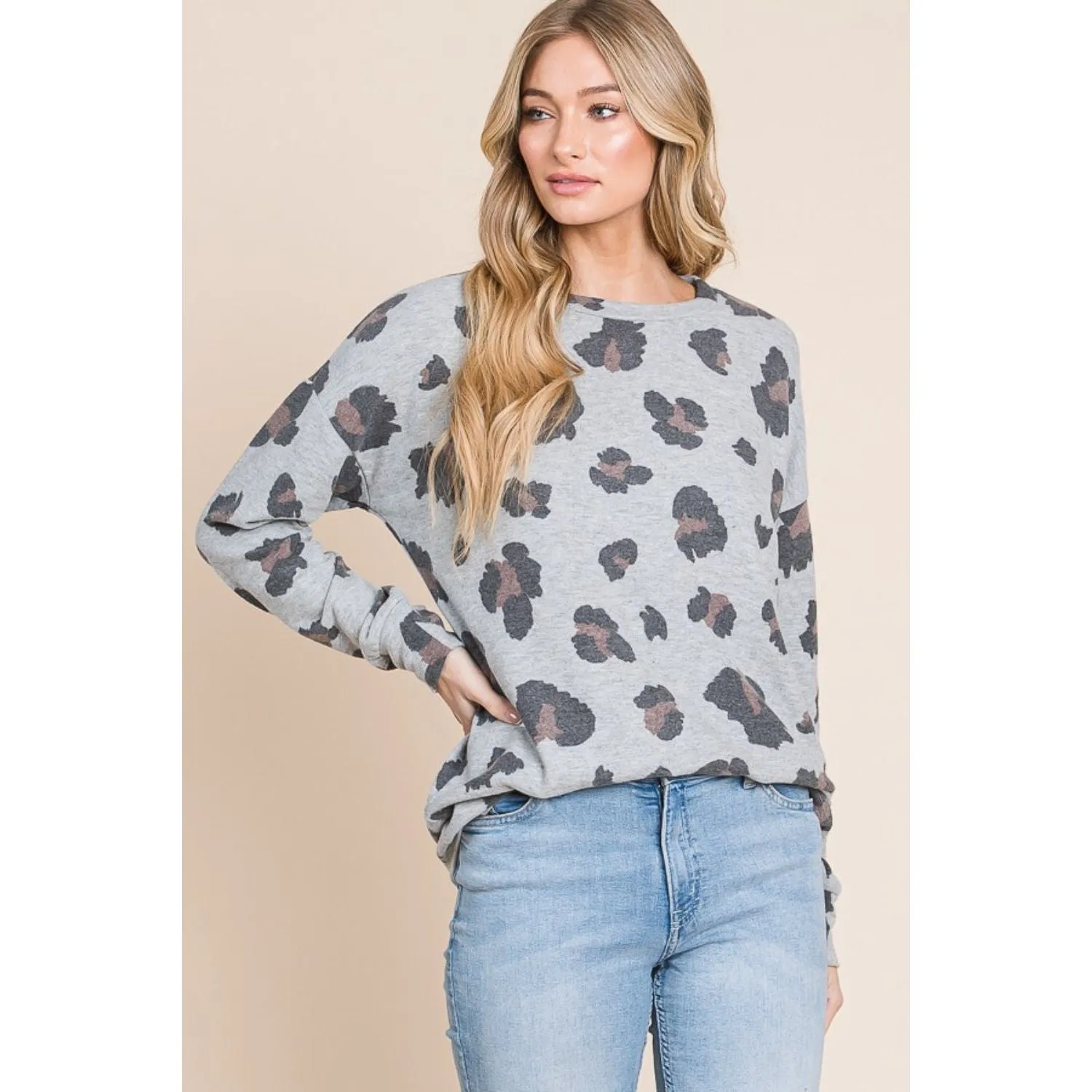 BOMBOM Leopard Drop Shoulder T-Shirt