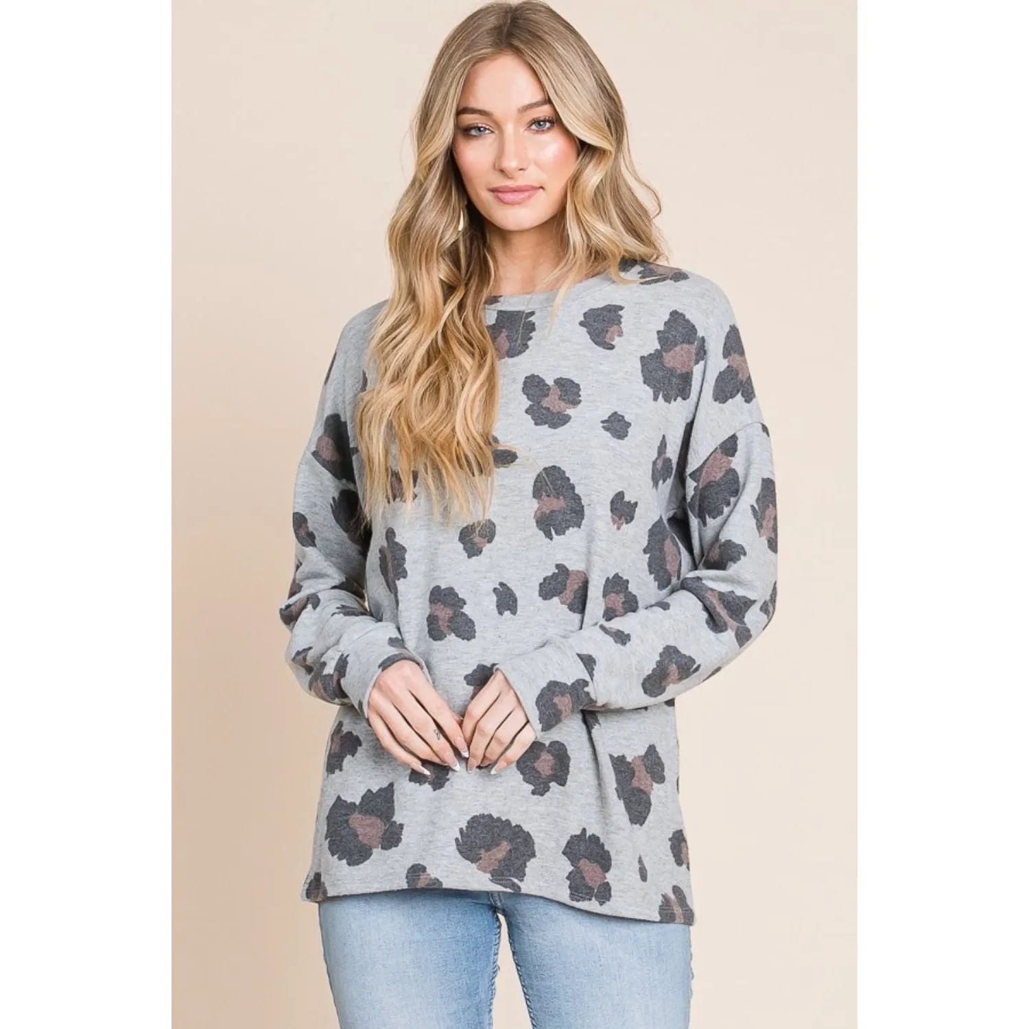 BOMBOM Leopard Drop Shoulder T-Shirt