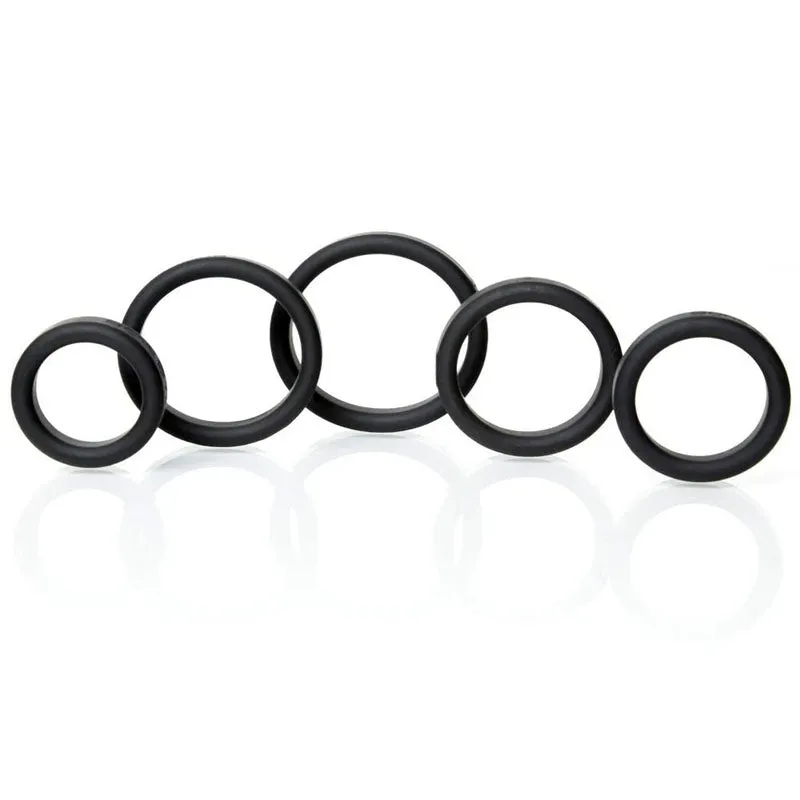 Boneyard Silicone Black Cock Ring 5 Pcs Kit
