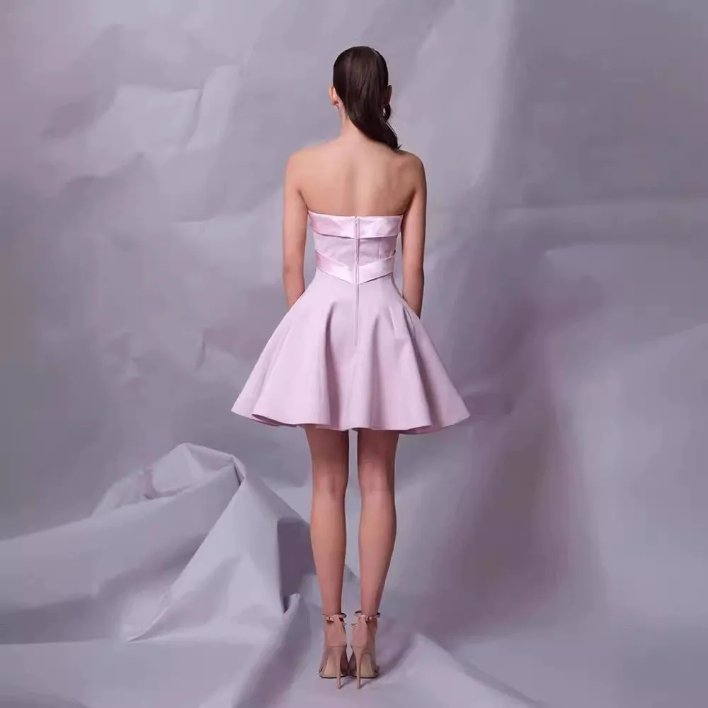 BOW STRAPLESS MINI DRESS IN PINK