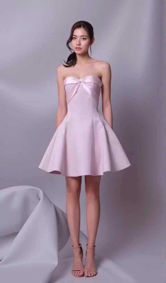 BOW STRAPLESS MINI DRESS IN PINK