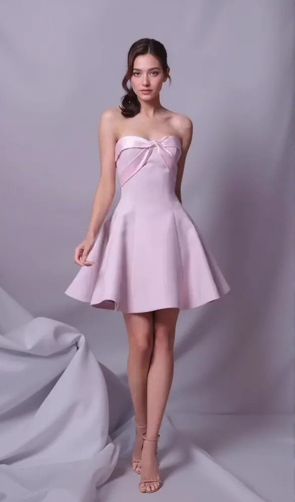 BOW STRAPLESS MINI DRESS IN PINK
