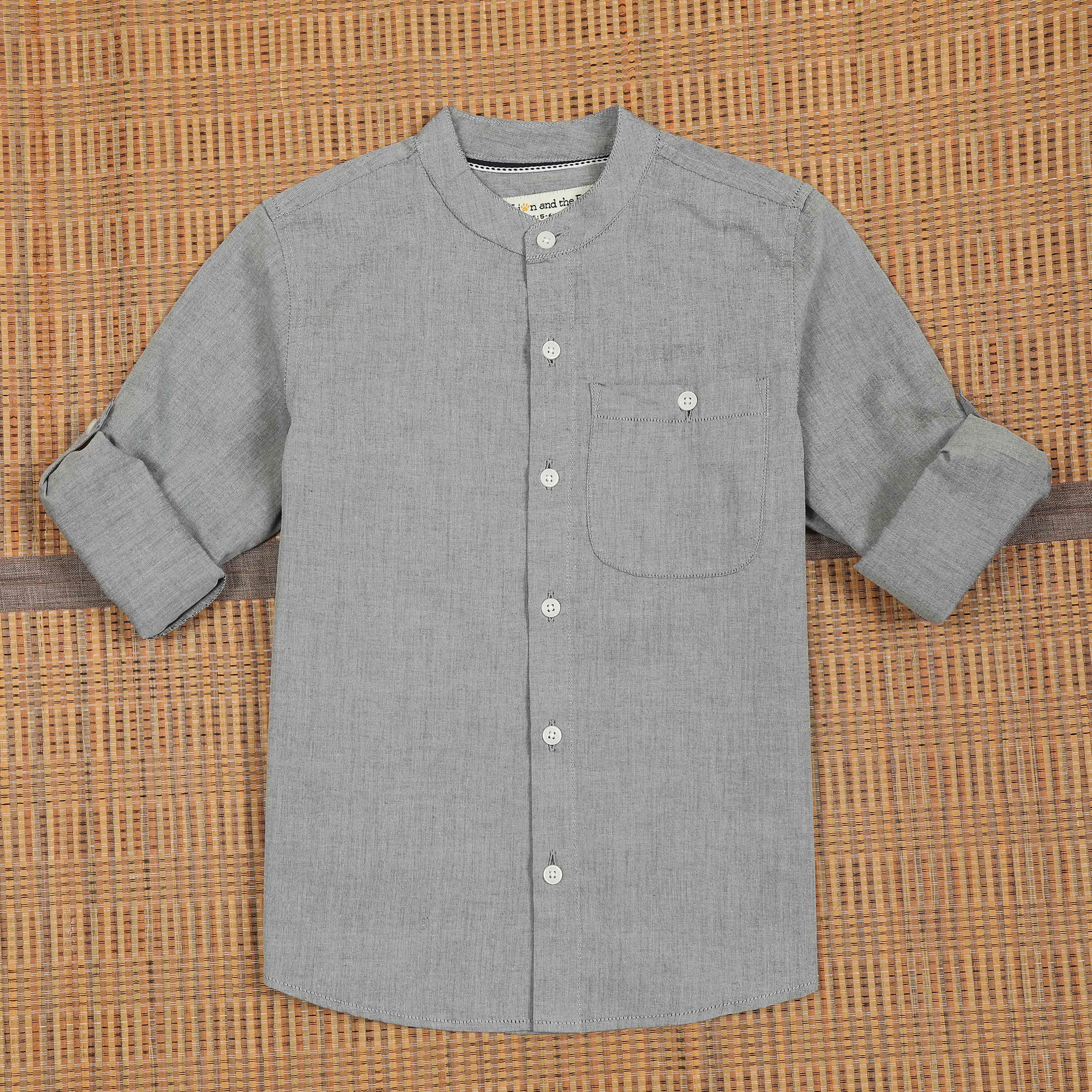 Boys Roll Up Sleeve Solid Shirt Cloud Grey