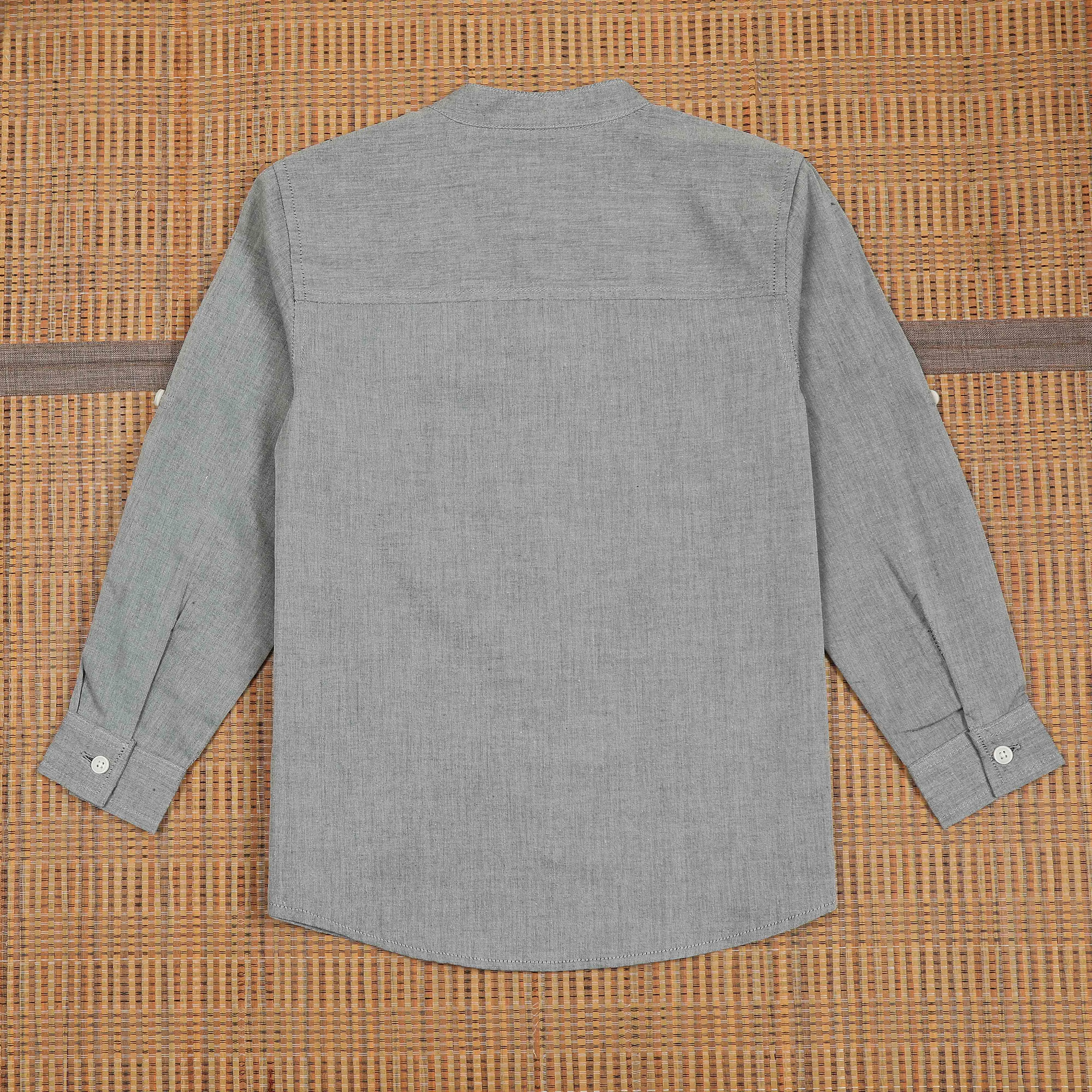 Boys Roll Up Sleeve Solid Shirt Cloud Grey