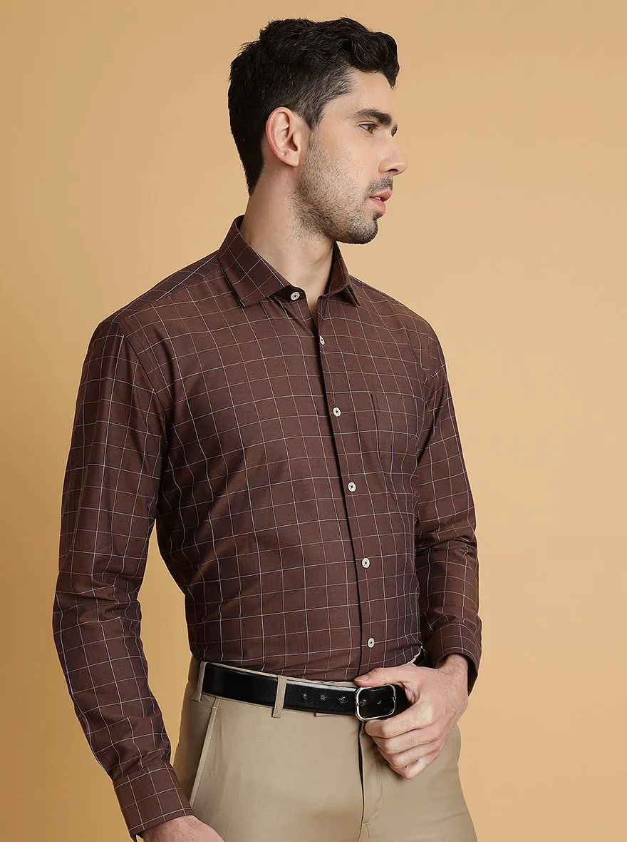 Brown Checked Regular Fit Formal Shirt | JadeBlue