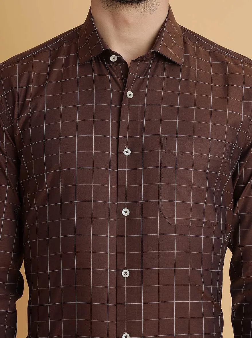 Brown Checked Regular Fit Formal Shirt | JadeBlue