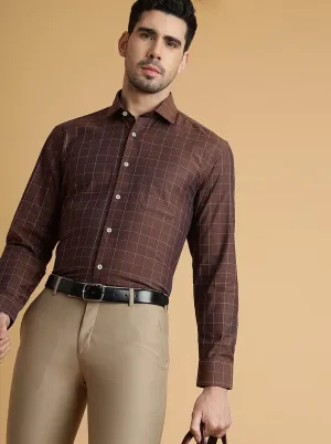 Brown Checked Regular Fit Formal Shirt | JadeBlue