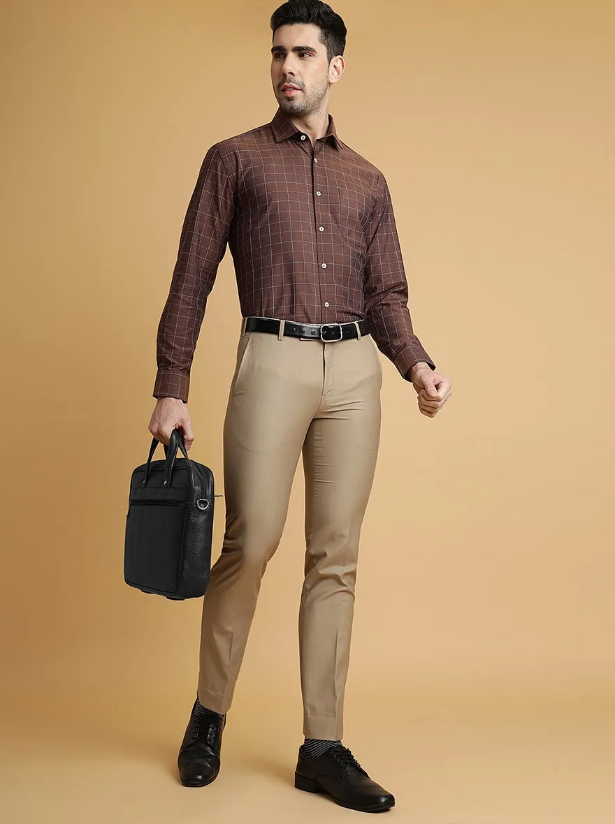 Brown Checked Regular Fit Formal Shirt | JadeBlue