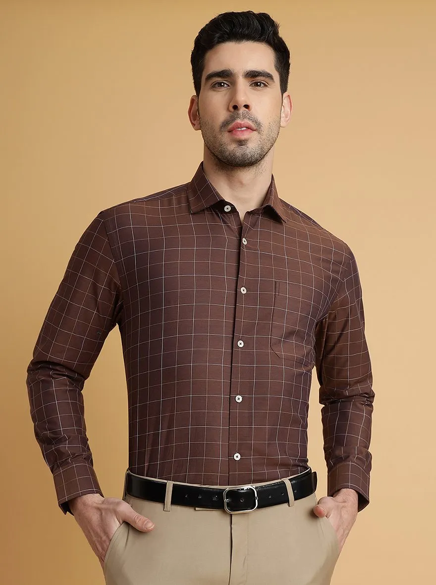 Brown Checked Regular Fit Formal Shirt | JadeBlue