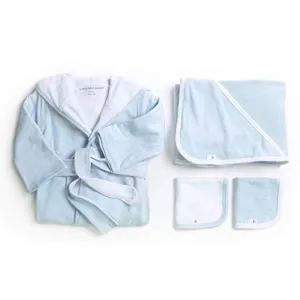 Burt's Bees Baby - Sky Bathtime Gift Bundle - Includes Bathrobe, Hooded Towel & Washcloths, 100% Organic Cotton