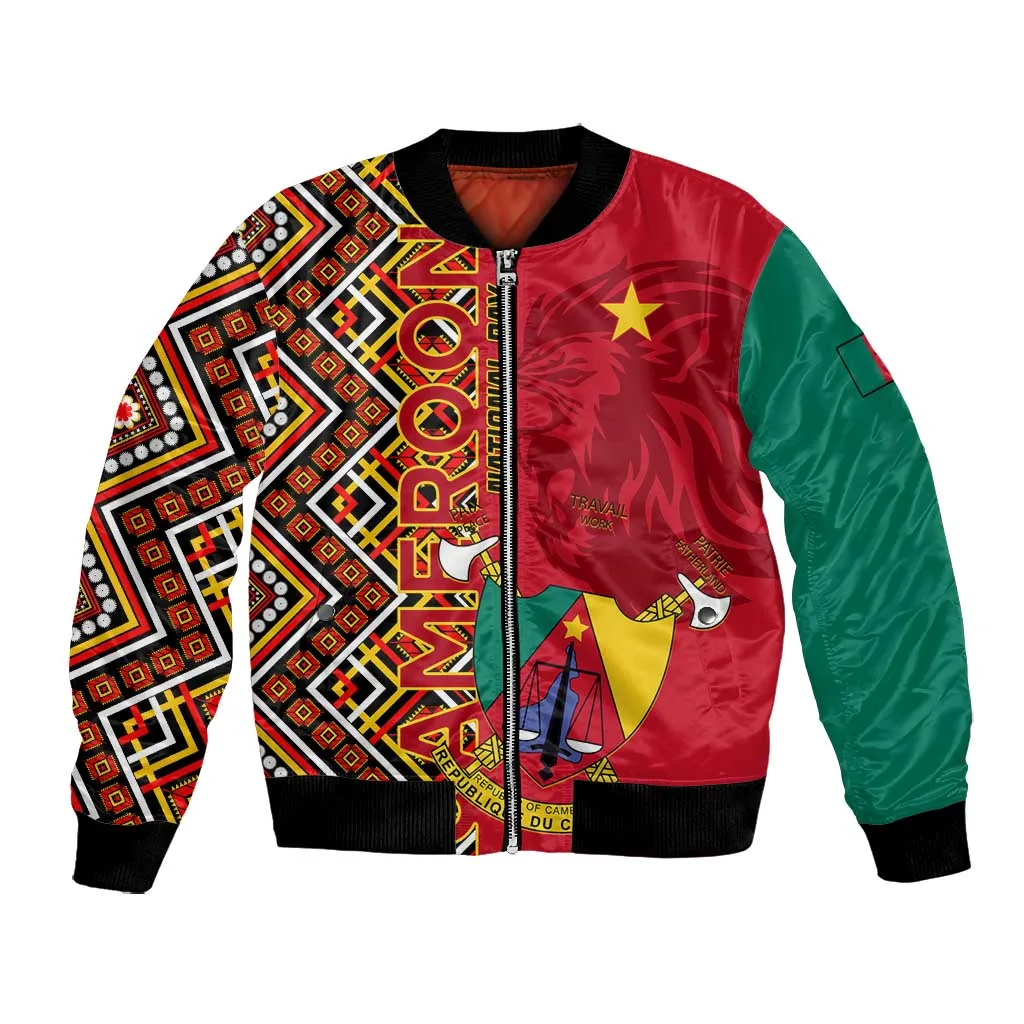 Cameroon National Day Bomber Jacket Cameroun Coat Of Arms Ankara Pattern LT01